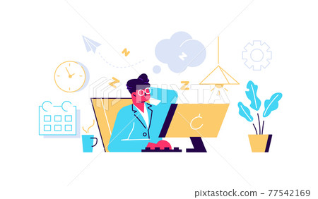 Lazy and unmotivated worker relaxing at workplace Lazy and unmotivated worker relaxing at workplace 77542169