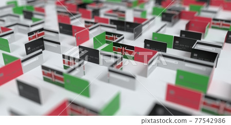 Flag of Kenya on the mockup credit card maze. Financial difficulties related 3D rendering Flag of Kenya on the mockup credit card maze. Financial difficulties related 3D rendering 77542986