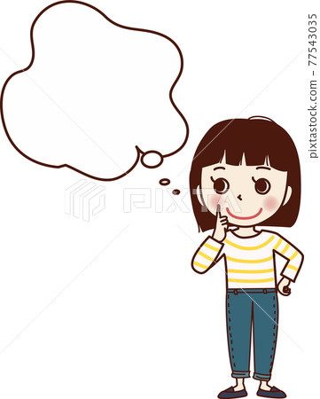 A girl thinking about something with her hand on her mouth. A girl thinking about something with her hand on her mouth. 77543035