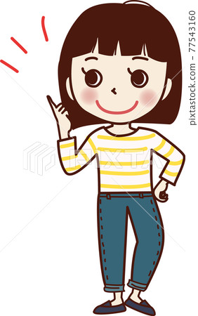 一個把手搭在腰上,想出什麼辦法的少女。 一個把手搭在腰上,想出什麼辦法的少女。 77543160