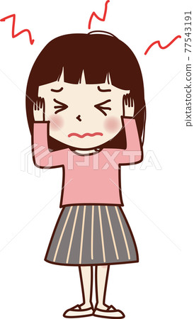 一名年輕女子,頭部(耳朵)疼痛。 一名年輕女子,頭部(耳朵)疼痛。 77543191