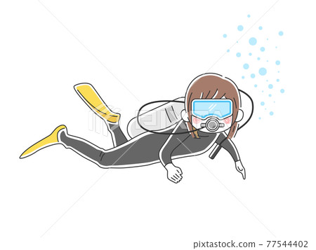Illustration of a woman doing scuba diving 77544402