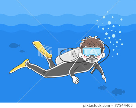 一個男人做水肺潛水的插圖 77544403