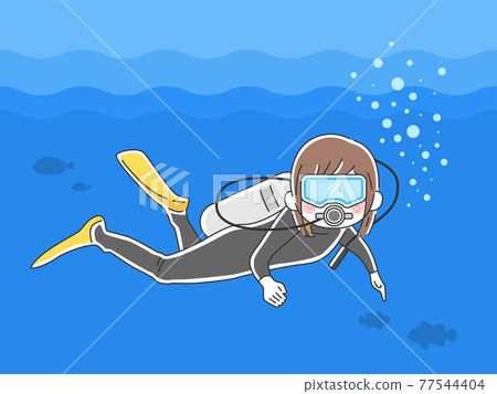 一個女人在做水肺潛水的插圖 77544404