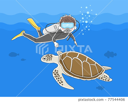 Illustration of a man doing scuba diving 77544406
