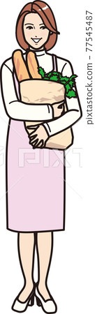 Woman holding French bread 77545487