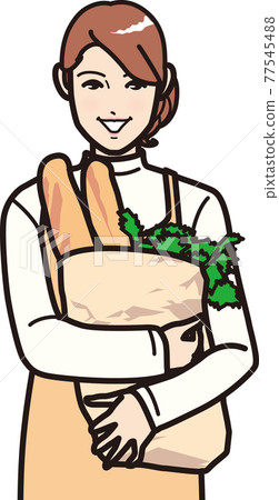 Woman holding French bread 77545488