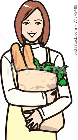 拿著法式麵包的女人 拿著法式麵包的女人 77545489