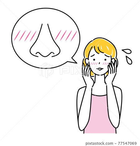 Skin care A woman suffering from facial skin... - Stock Illustration ...