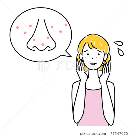 Skin care Illustration of a woman who is having trouble with facial skin problems 77547070