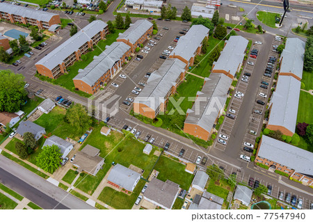 Wide panorama, aerial view with tall buildings, in the beautiful residential quarters apartment complex Bensalem town Pennsylvania Wide panorama, aerial view with tall buildings, in the beautiful residential quarters apartment complex Bensalem town Pennsylvania 77547940