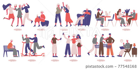 Extrovert and introvert characters. Sociable and uncommunicative psychological people types vector illustration set. Active and calm men and women characters Extrovert and introvert characters. Sociable and uncommunicative psychological people types vector illustration set. Active and calm men and women characters 77548168