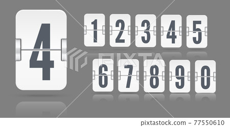 White set of flip numbers on a mechanical scoreboard with reflections floating on different height. Vector template White set of flip numbers on a mechanical scoreboard with reflections floating on different height. Vector template 77550610