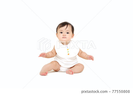 Baby girl sitting on white background. Growth, health, energy, childcare image 77550808