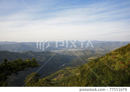 Tara mountain landscape at the viewpoint named Crnjeskovo. Western Serbia 77551079