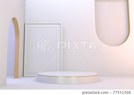 Modern pedestal white and gold for the presentation of cosmetic products. 3D rendering Modern pedestal white and gold for the presentation of cosmetic products. 3D rendering 77551508