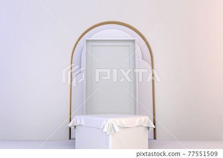 Modern pedestal white and gold for the presentation of cosmetic products. 3D rendering Modern pedestal white and gold for the presentation of cosmetic products. 3D rendering 77551509