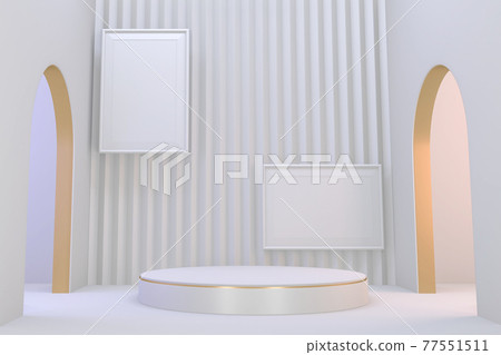 Modern pedestal white and gold for the presentation of cosmetic products. 3D rendering Modern pedestal white and gold for the presentation of cosmetic products. 3D rendering 77551511