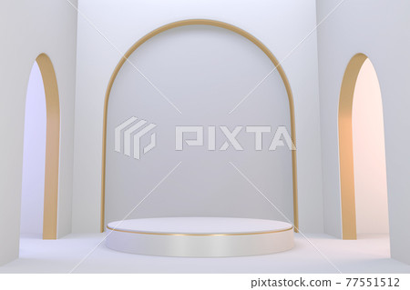 Modern pedestal white and gold for the presentation of cosmetic products. 3D rendering Modern pedestal white and gold for the presentation of cosmetic products. 3D rendering 77551512