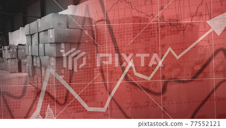 Financial data and statistics graphs processing over warehouse, finance and delivery concept 77552121
