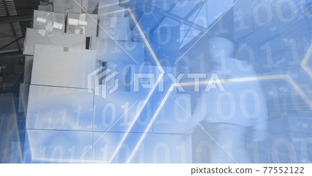 Delivery packages and computer code processing over warehouse, technology and delivery concept 77552122