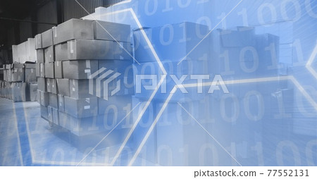 Delivery packages and computer code processing over warehouse, technology and delivery concept 77552131