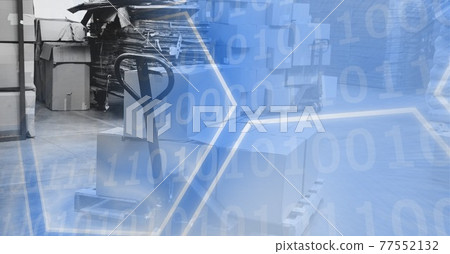 Financial data and statistics graphs processing over warehouse, technology and delivery concept Financial data and statistics graphs processing over warehouse, technology and delivery concept 77552132