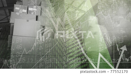 Financial data and statistics graphs processing over warehouse, finance and delivery concept 77552170