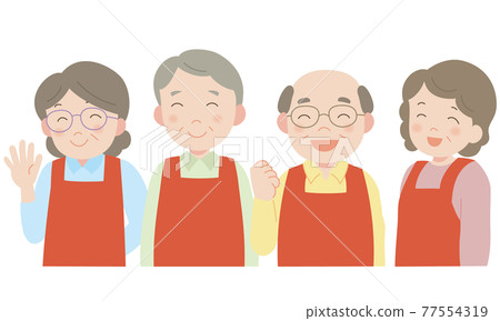 四位穿著圍裙的高級男女 77554319