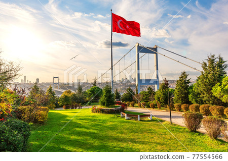 Turkish flag near the Second Bosphorus Bridge or Fatih Sultan Mehmet Bridge, Istanbul Turkish flag near the Second Bosphorus Bridge or Fatih Sultan Mehmet Bridge, Istanbul 77554566