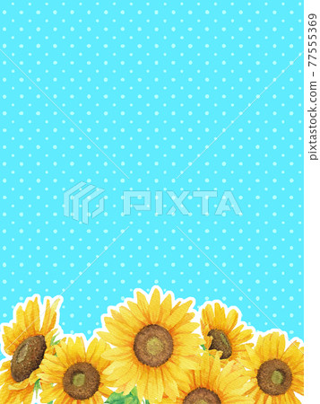 Vertical illustration of watercolor sunflower and polka dot background (light blue) 77555369