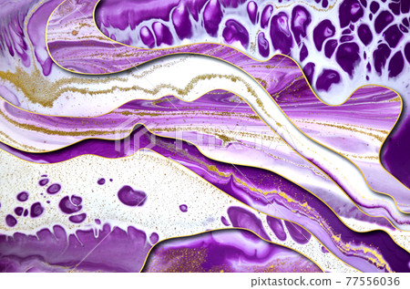 Violet, white and gold multilevel marble pattern. Abstract background. 77556036