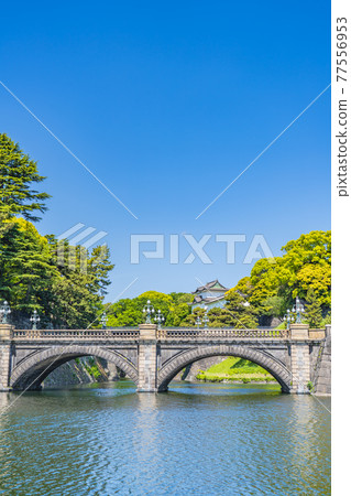 東京皇居外苑二重橋和伏見砲塔的城市景觀 77556953