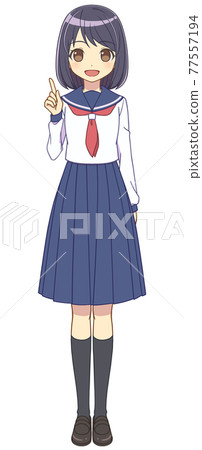 A girl in a sailor suit pointing her finger A girl in a sailor suit pointing her finger 77557194