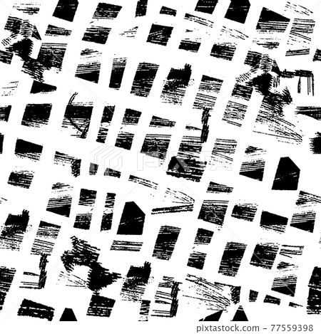 Vector seamless pattern with brush stripes and strokes. Black color on white background. Hand painted grange texture. Ink geometric elements. Fashion modern style. Endless fabric print. Retro 77559398