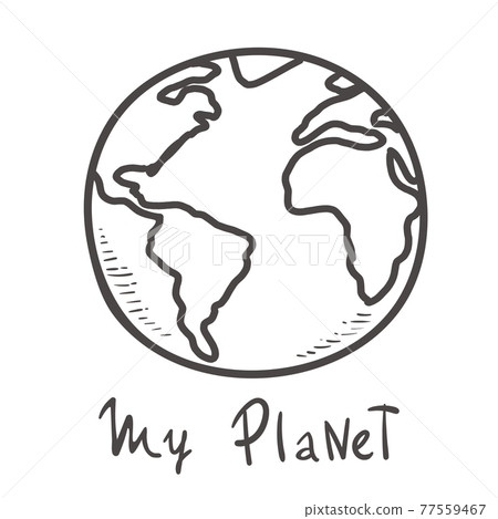 earth. doodle cartoon vector and illustration, black and white, hand drawn, sketch style, isolated on white background. monochrome icon 77559467