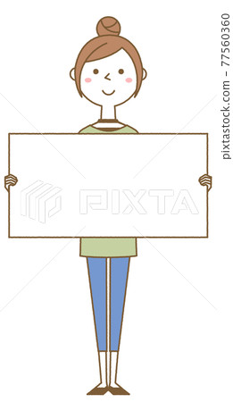 Young woman mom with white board 77560360