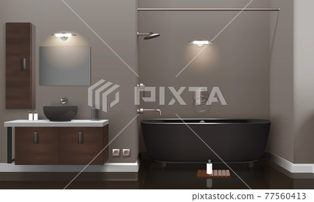 Realistic Bathroom Interior Design - Stock Illustration [77560413] - PIXTA