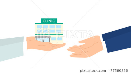 Hands handing over the clinic, image illustrations of medical practice succession / medical succession, white background, vector 77560836