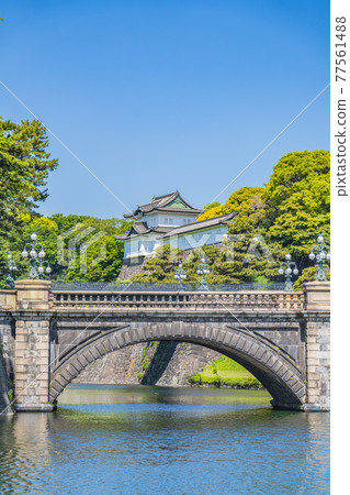 東京皇居外苑二重橋和伏見砲塔的城市景觀 77561488