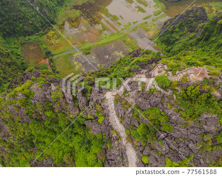 Top pagoda of Hang Mua temple, rice fields, Ninh Binh, Vietnam. Vietnam reopens borders after quarantine Coronovirus COVID 19 Top pagoda of Hang Mua temple, rice fields, Ninh Binh, Vietnam. Vietnam reopens borders after quarantine Coronovirus COVID 19 77561588