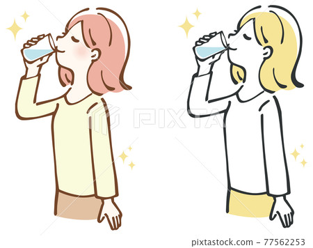 與玻璃例證的婦女飲用水 77562253