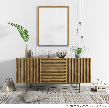 Wooden dresser over white wall with mock up... - Stock Illustration  [77562617] - PIXTA