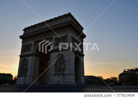 Arc de Triomphe in the sunrise, Paris, France, taken on April 23, 2021 77563404