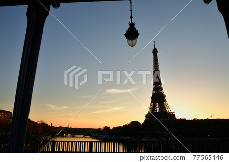 Paris sunrise, silhouette of the Eiffel Tower, taken April 24, 2021 Paris sunrise, silhouette of the Eiffel Tower, taken April 24, 2021 77565446