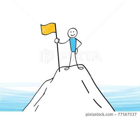火柴人在山頂升起一面旗幟 77567537