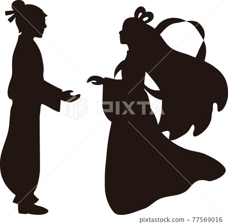 七夕夏日祭織姬 Hikoboshi 九州剪影矢量插圖素材 77569016