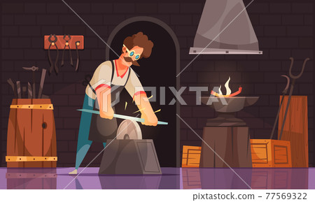 Blacksmith Workshop Cartoon Composition - Stock Illustration [77569322] -  PIXTA