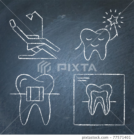Dental clinic and diagnostics icon set on chalkboard 77571401