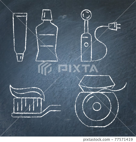 Teeth hygiene and cleaning icon set on chalkboard 77571419